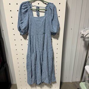 NWT Moon River Blue Maxi Dress with white polka dots
